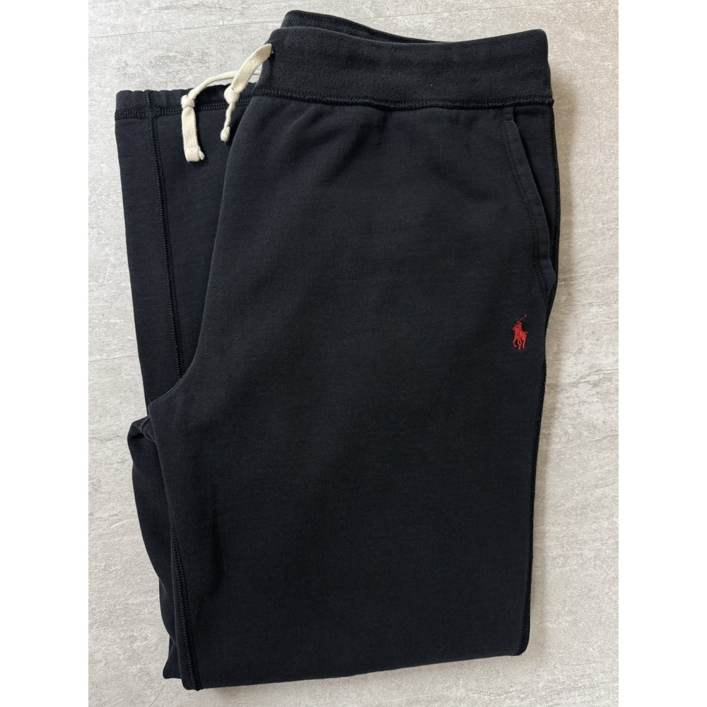 Polo Ralph Lauren Black Cotton Fleece Joggers Sweatpants Mens Red Pony XXL-TTG